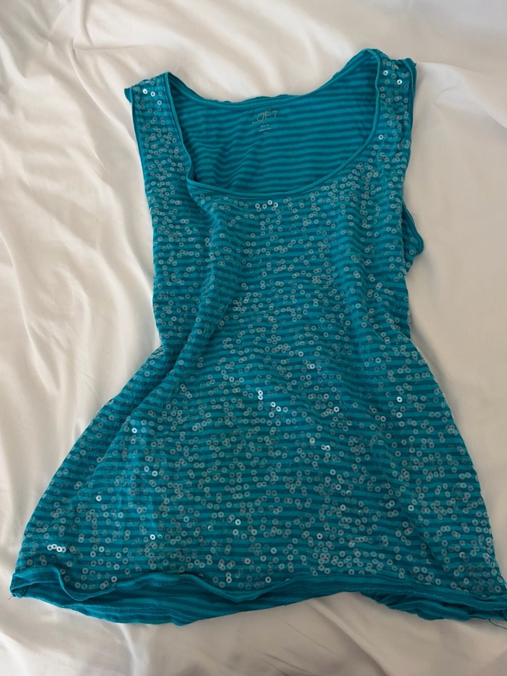 LOFT Teal Striped Sequin Tank Top
